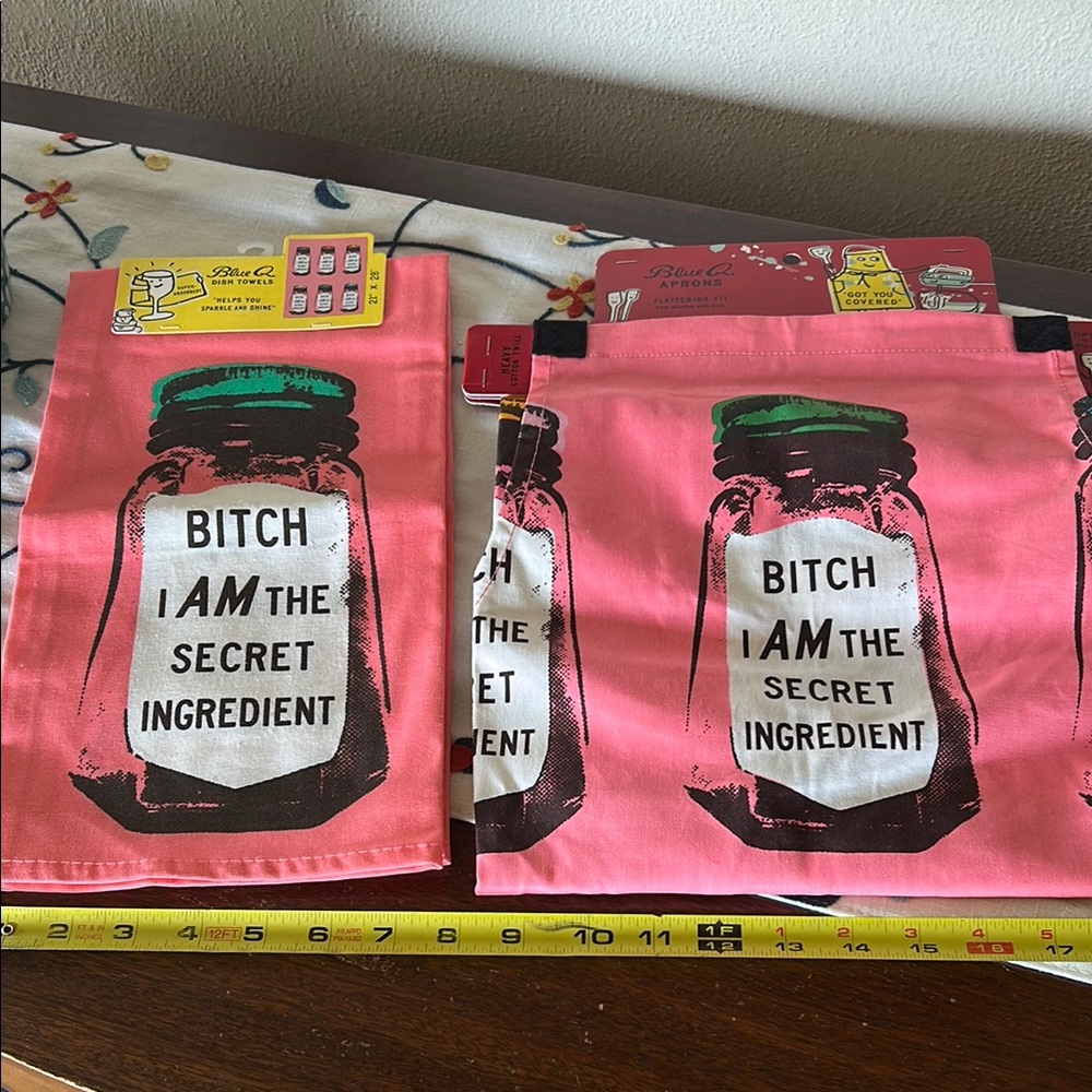 Pink Kitchen Towel and Apron with Fun Print